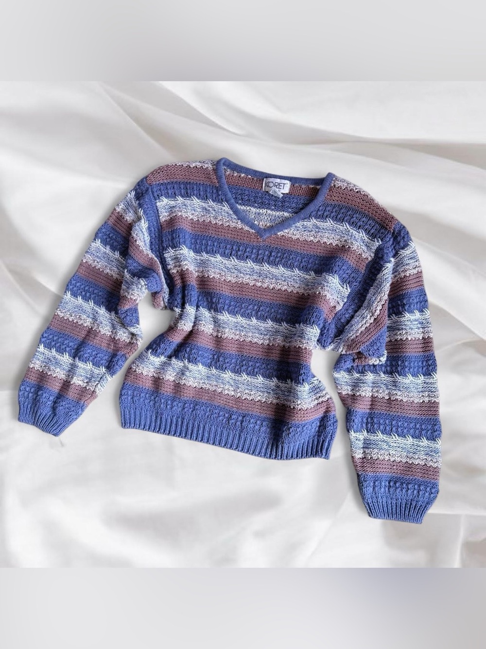90s Vintage Blue Striped Knit Sweater